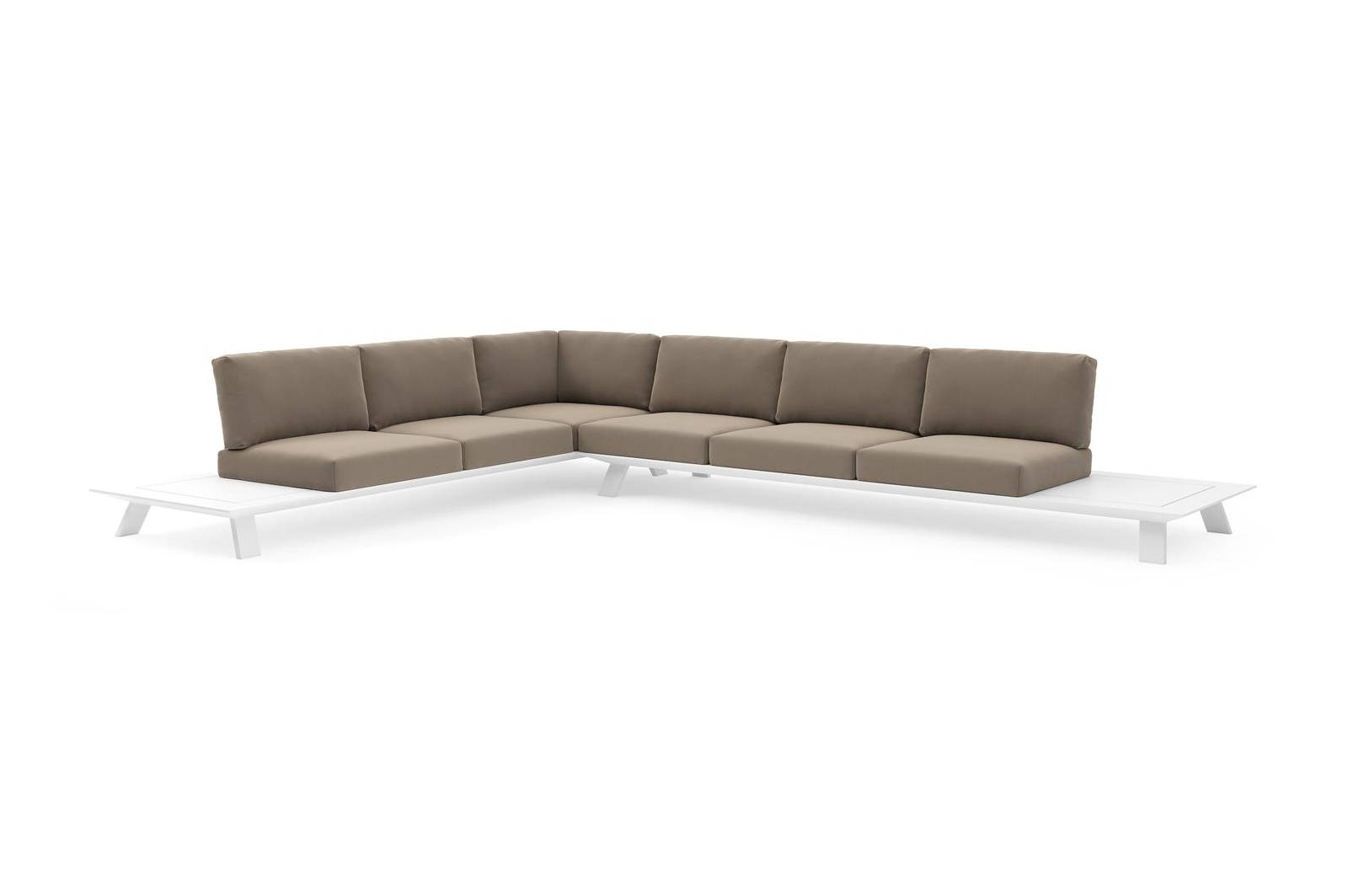 Cesano loungehoek in wit aluminium met natte heather grey all weather Sunbrella® luxe kussen