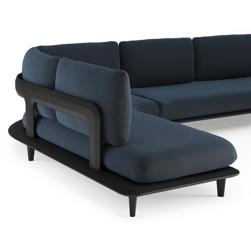 Bomero loungehoek in zwart aluminium met heritage indigo all weather sunbrella® luxe kussen