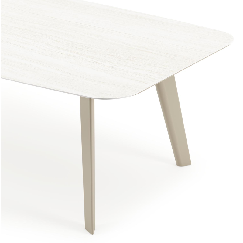 Table de jardin Lacirma forme de bateau en aluminium beige et céramique pleine Calista Lg. 255 x Lrg. 115 x Haut. 74 cm