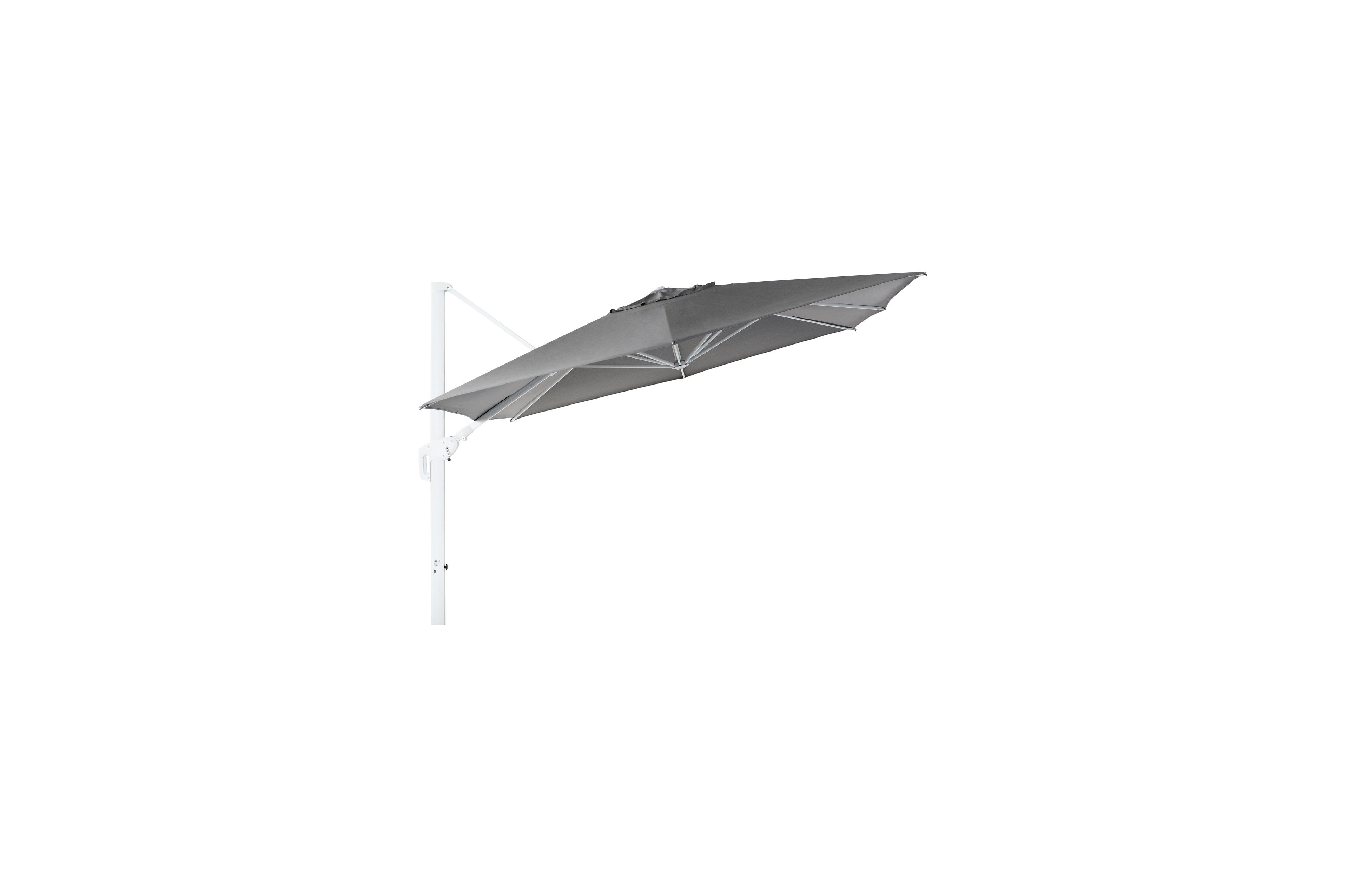 Minore zweefparasol met tiltfunctie in wit aluminium met natte charcoal chine all weather sunbrella® luxe parasoldoek - L1 350 x L2 350 cm (zonder voet)