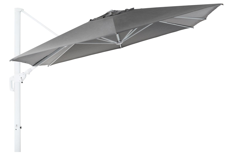 Parasol pendant Minore avec fonction tilt en aluminium blanc avec toile de parasol en all weather sunbrella® luxe natte charcoal chine - Larg1 350 x Larg2 350 cm (sans pied de parasol)
