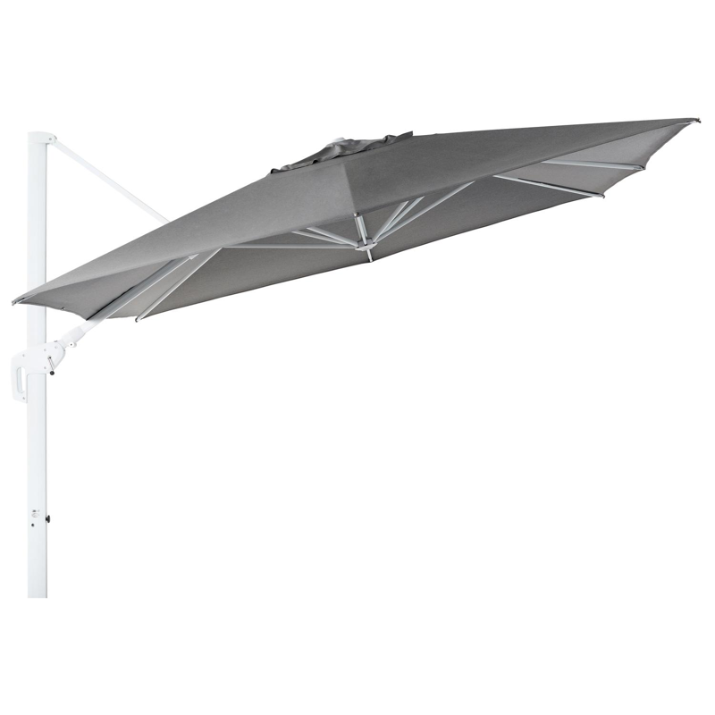 Minore zweefparasol met tiltfunctie in wit aluminium met natte charcoal chine all weather sunbrella® luxe parasoldoek - L1 350 x L2 350 cm (zonder voet)