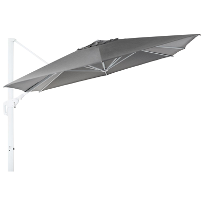 Minore zweefparasol met tiltfunctie in wit aluminium met natte charcoal chine all weather sunbrella® luxe parasoldoek - L1 350 x L2 350 cm (zonder voet)