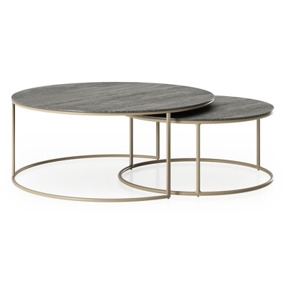 Fano set van 2 loungetafels rond in beige aluminium en volkeramiek Aspen Grey - Dia. 85 x H 35 cm