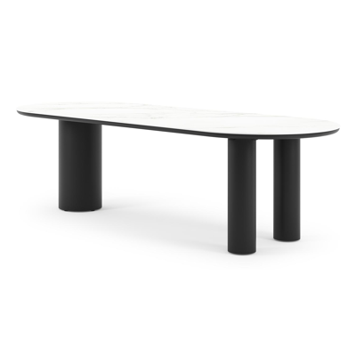 Como tuintafel ovaal in zwart aluminium en volkeramiek Calacatta - L 260 x B 100 x H 74 cm