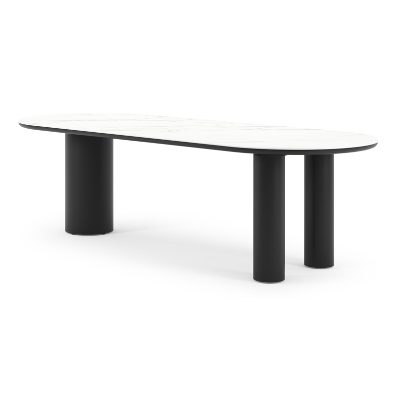 Como tuintafel ovaal in zwart aluminium en volkeramiek Calacatta - L 260 x B 100 x H 74 cm