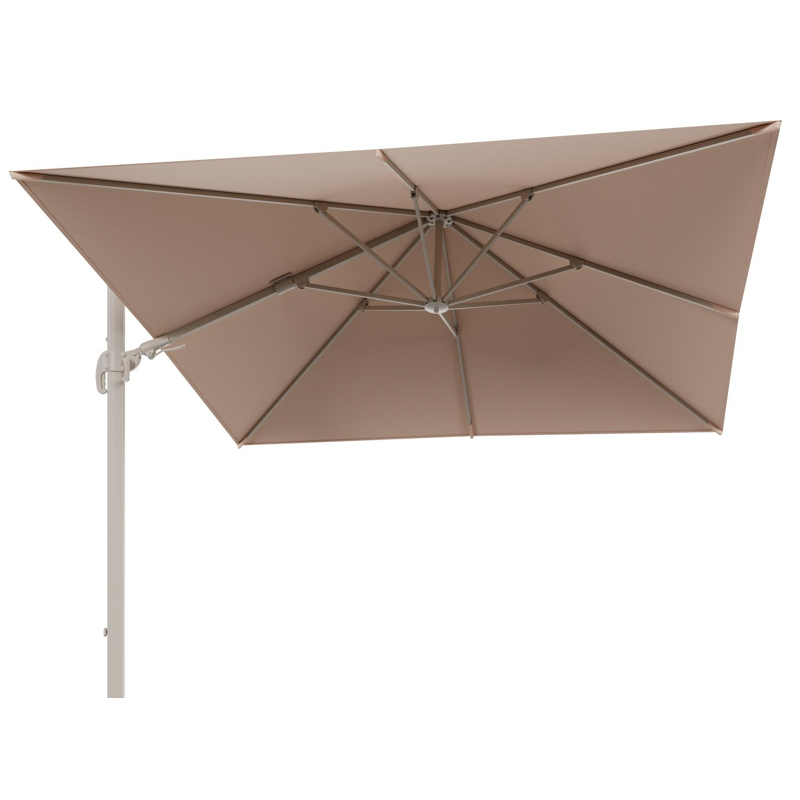 Avola zweefparasol met tiltfunctie in beige aluminium en All Weather Sunbrella Premium Natte Linen Chalk parasoldoek - L1 300 x L2 300 cm (zonder voet)