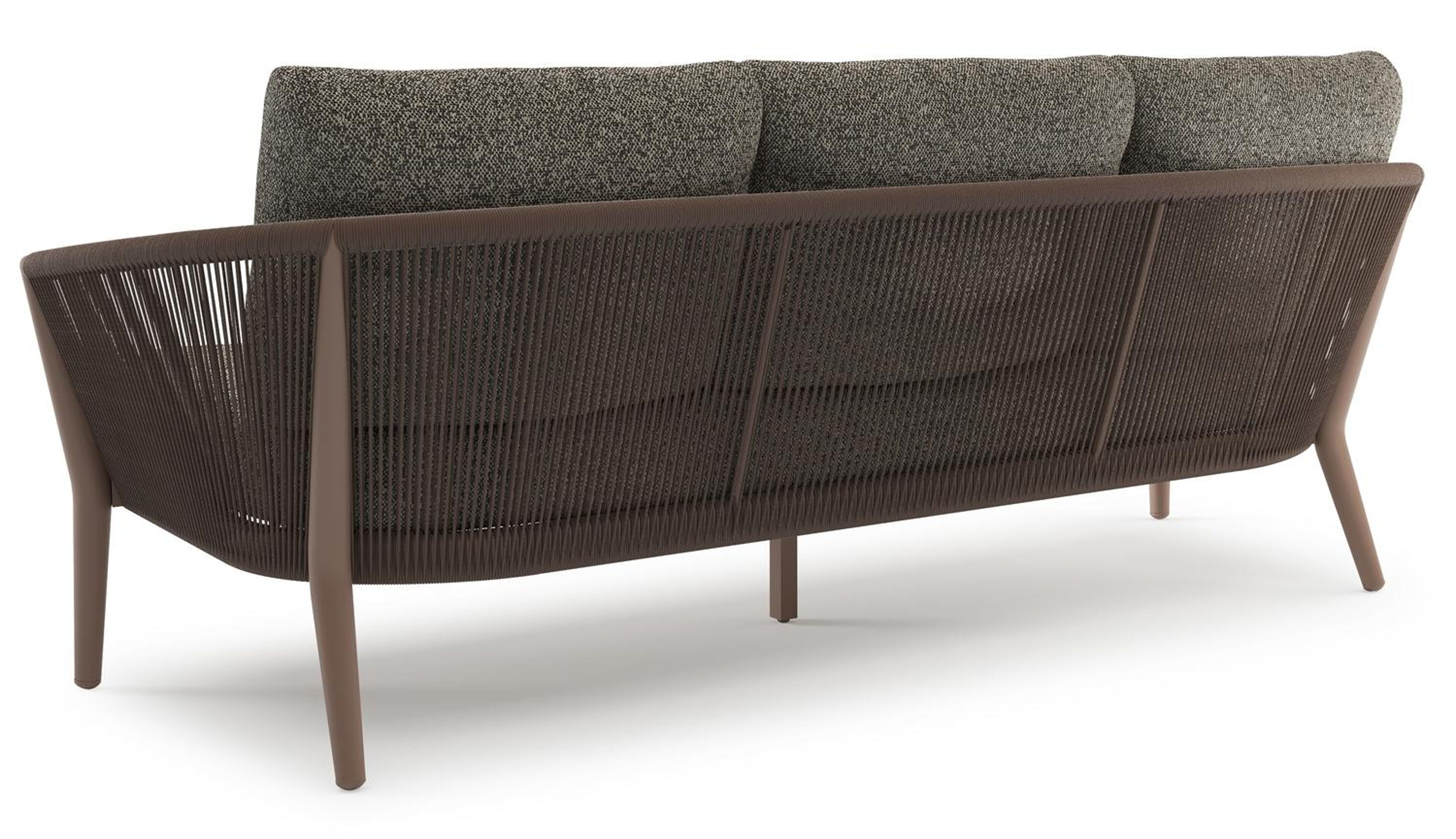 Orso loungebank in taupe aluminiumen zwart verticaal geweven ronde rope met Marbella Tunder all weather cosytica kussen
