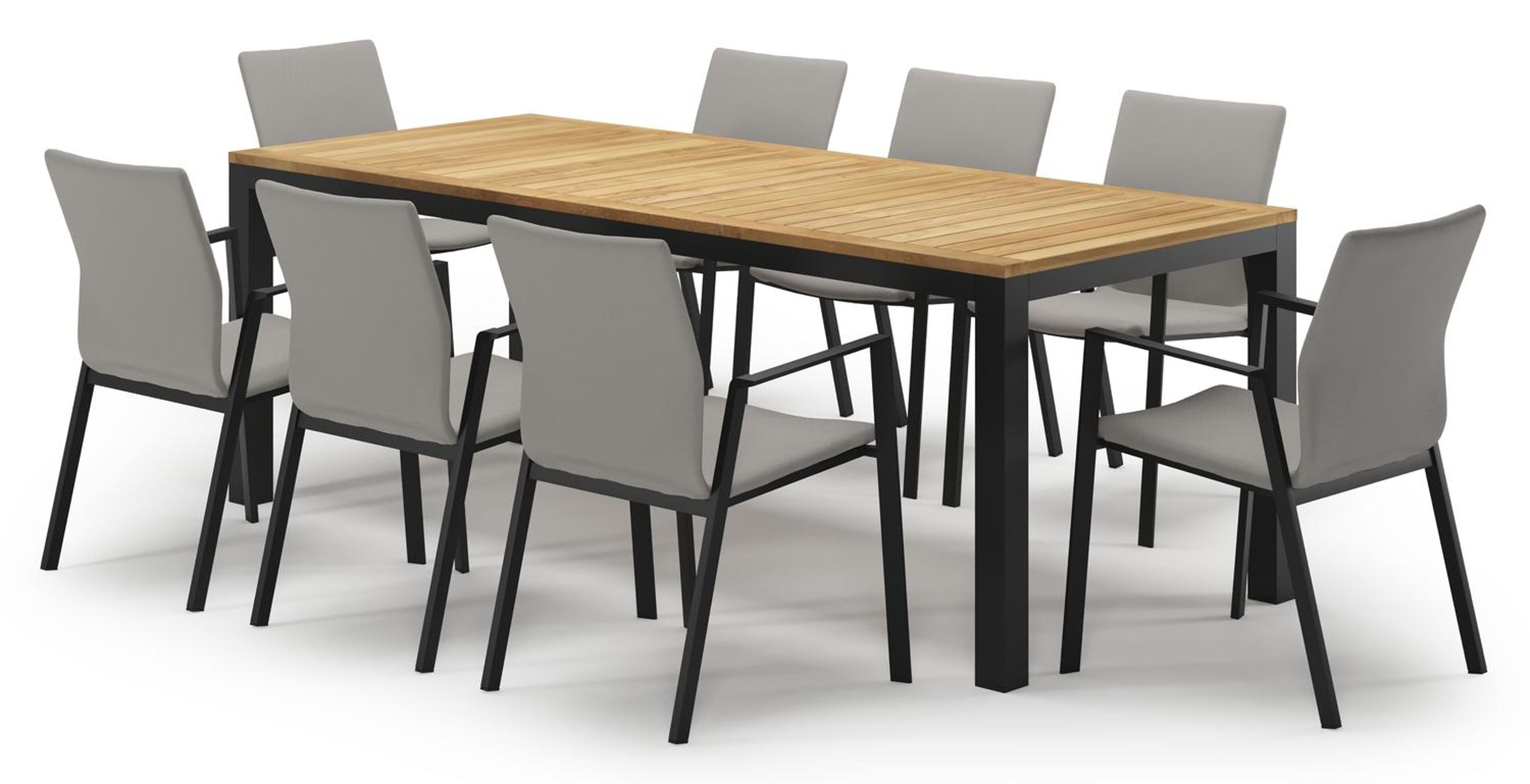 Ensemble de jardin Varese en aluminium noir et teck avec 8 chaises de jardin Madura