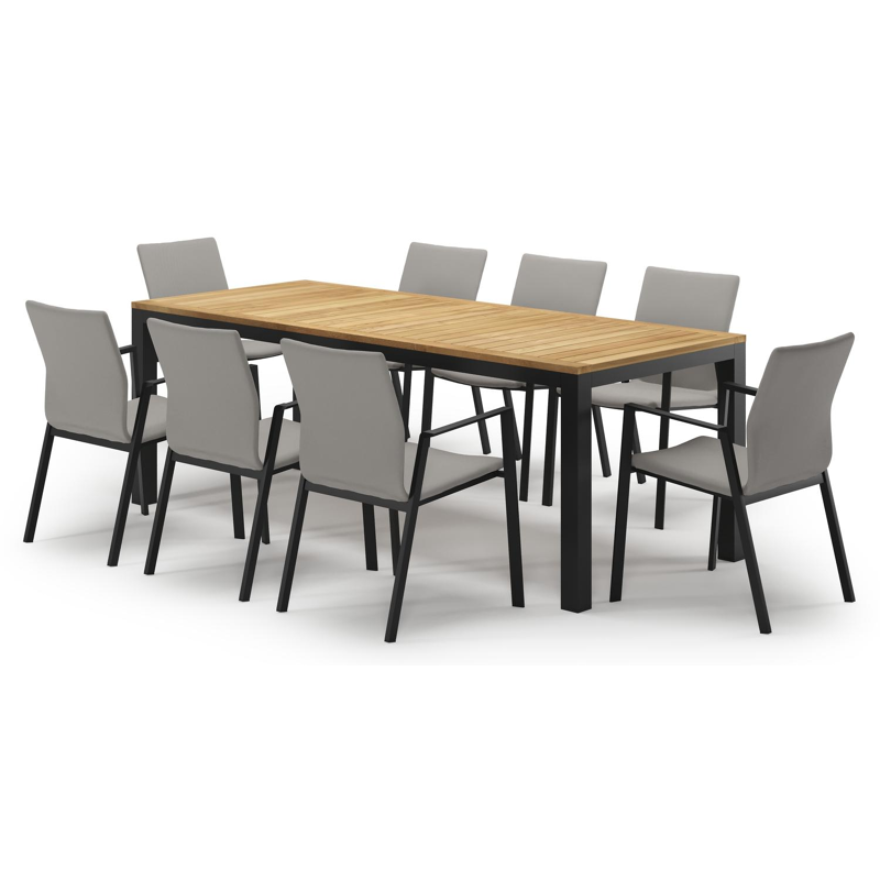 Ensemble de jardin Varese en aluminium noir et teck avec 8 chaises de jardin Madura