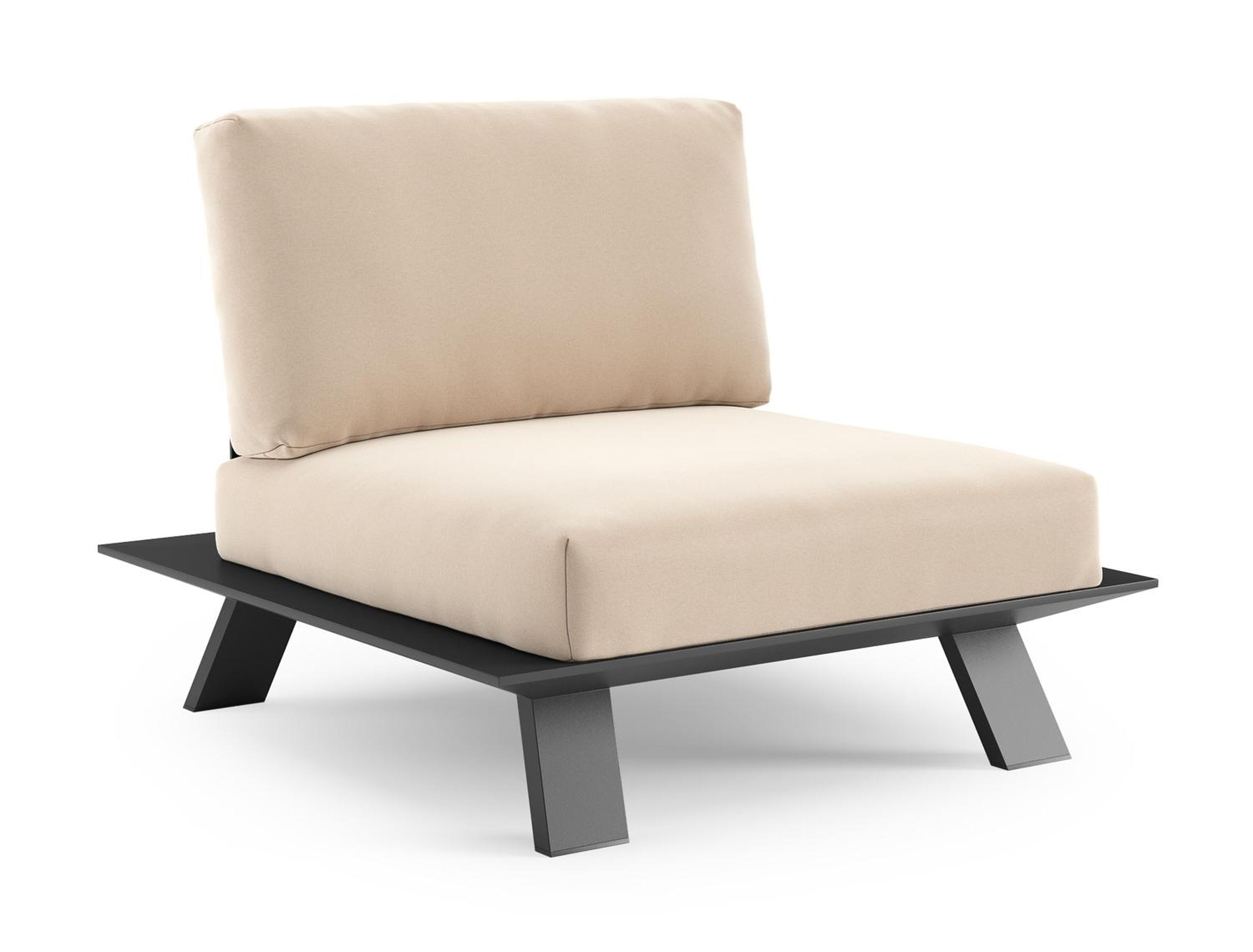 Fauteuil de jardin Cesano en aluminium noir et coussin en all weather Sunbrella® luxe natte linen chalk