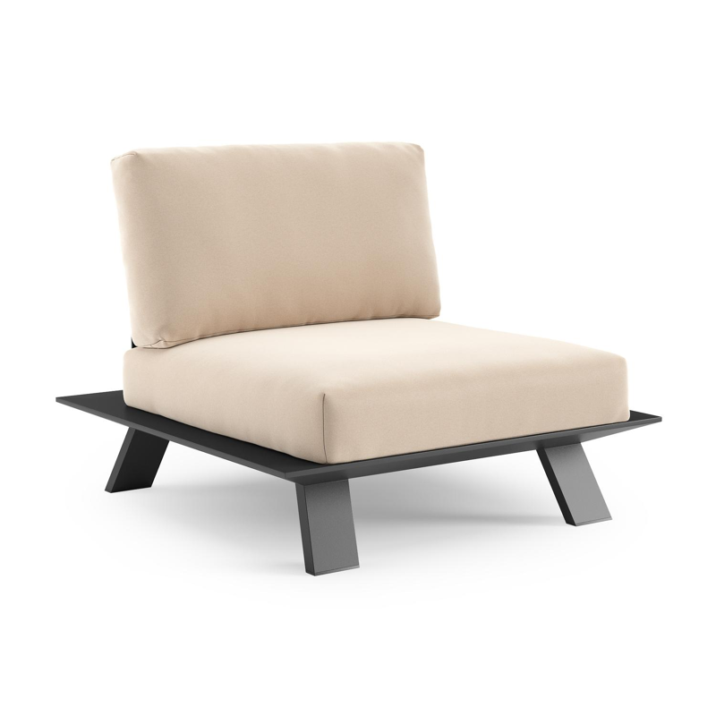 Fauteuil de jardin Cesano en aluminium noir et coussin en all weather Sunbrella® luxe natte linen chalk