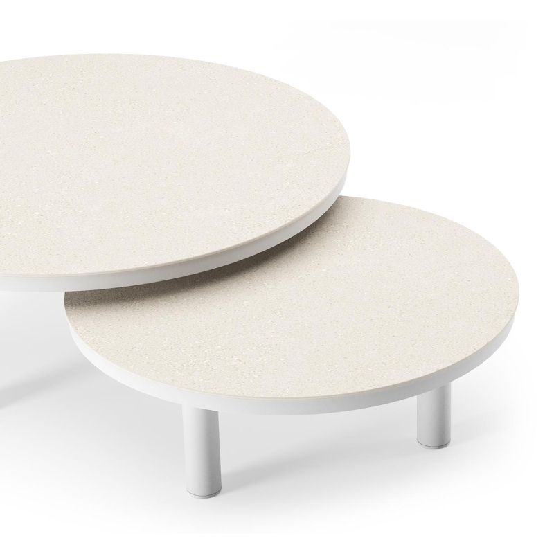 Lindo loungetafel in wit aluminium en sintered stone crema minerale