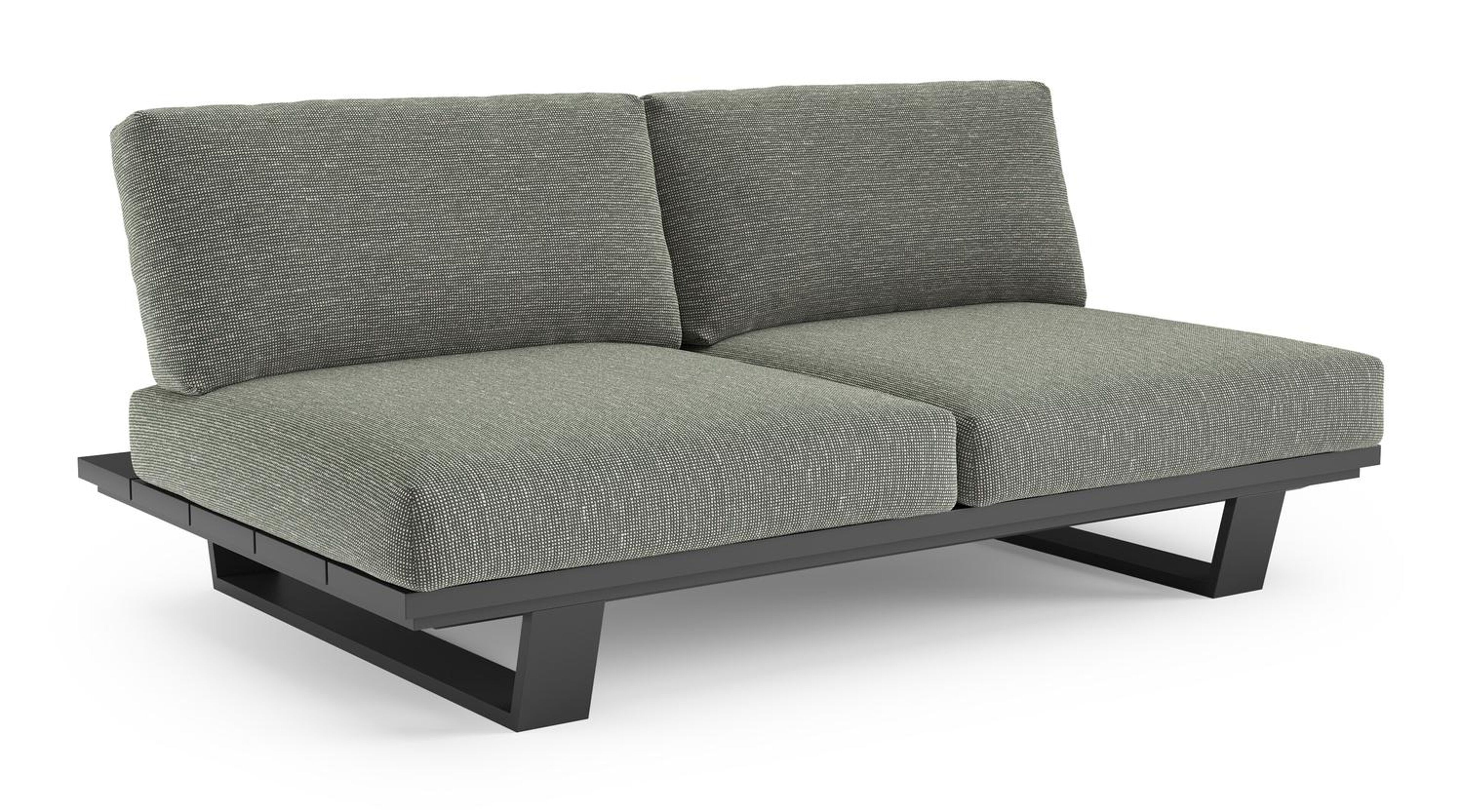 Canapé de jardin Pagino en aluminium noir et coussins en all weather sunbrella® luxe slow fern
