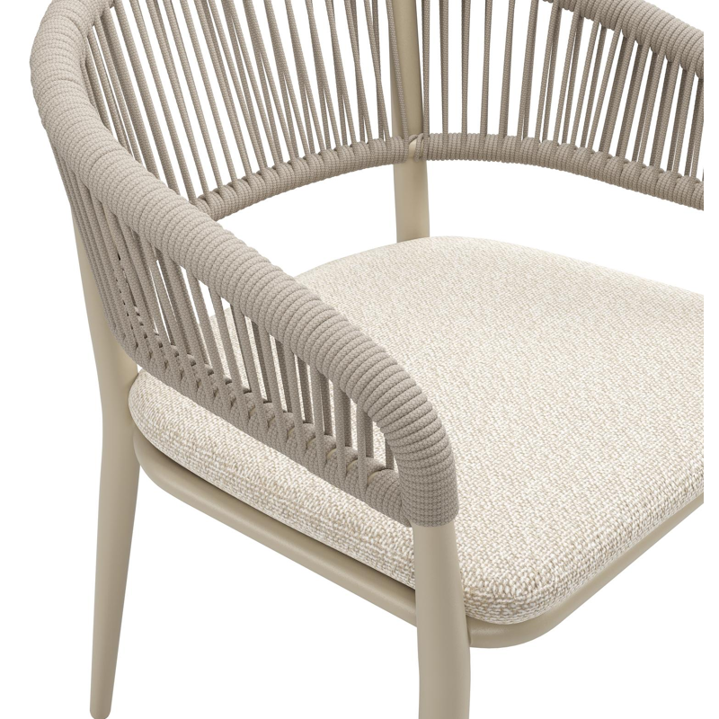 Tolfa stapelbare tuinstoel in beige aluminium en beige verticaal geweven ronde rope met stoelkussen in All Weather Cosytica Marbella Ecru
