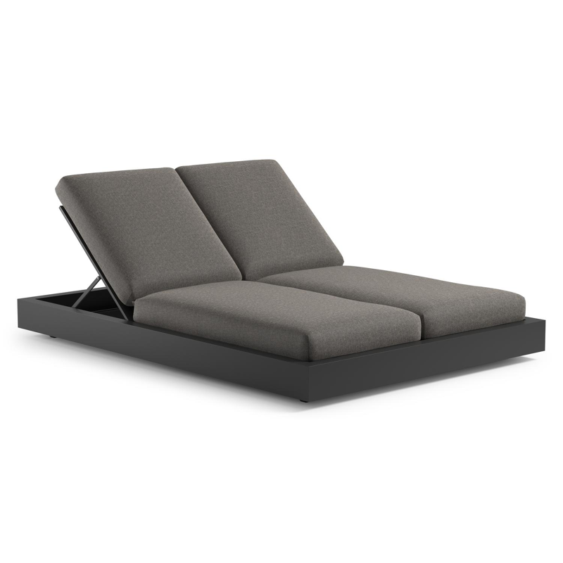 Como verstelbaar dubbel ligbed in zwart aluminium met chartres drizzle all weather sunbrella® luxe kussen