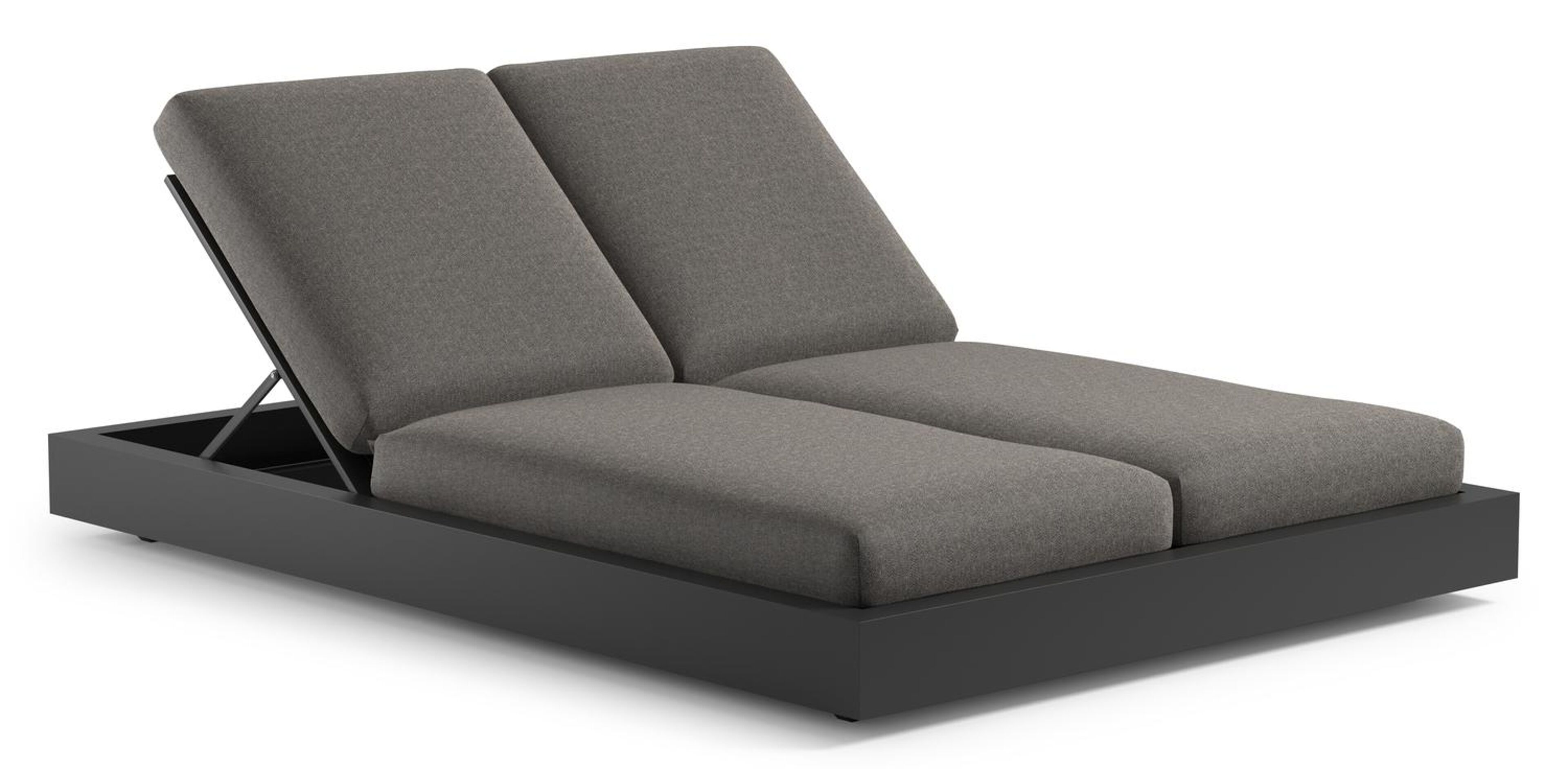 Como verstelbaar dubbel ligbed in zwart aluminium met chartres drizzle all weather sunbrella® luxe kussen