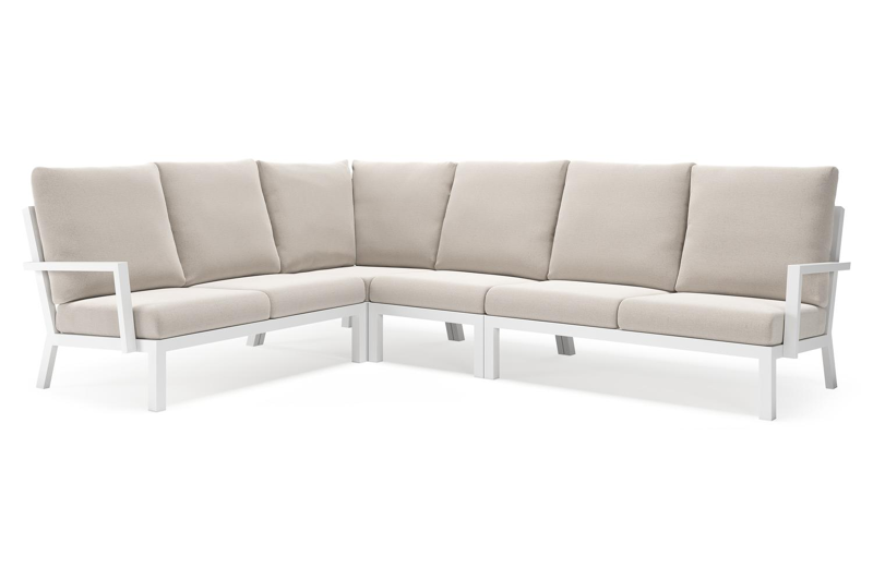 Alcudia loungehoek in wit aluminium met beige weather+ softtouch kussens