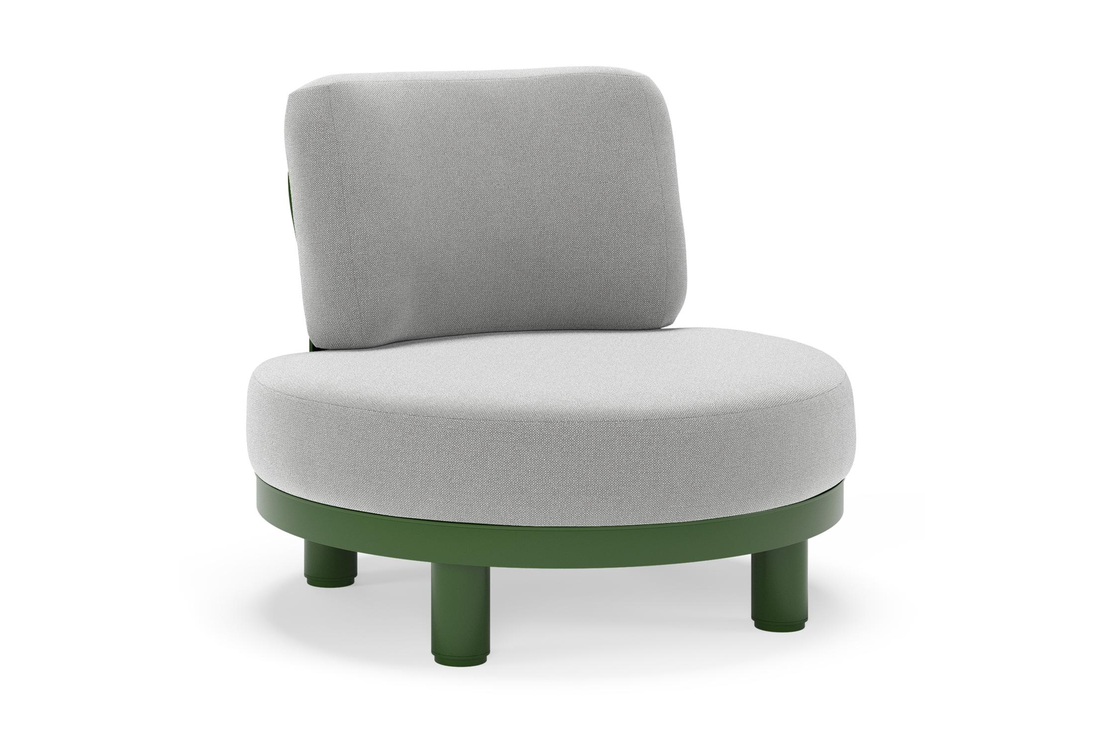 Donato loungestoel in groen aluminium met all weather sunbrella® luxe Savane Grey kussen