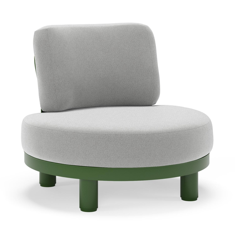 Donato loungestoel in groen aluminium met all weather sunbrella® luxe Savane Grey kussen