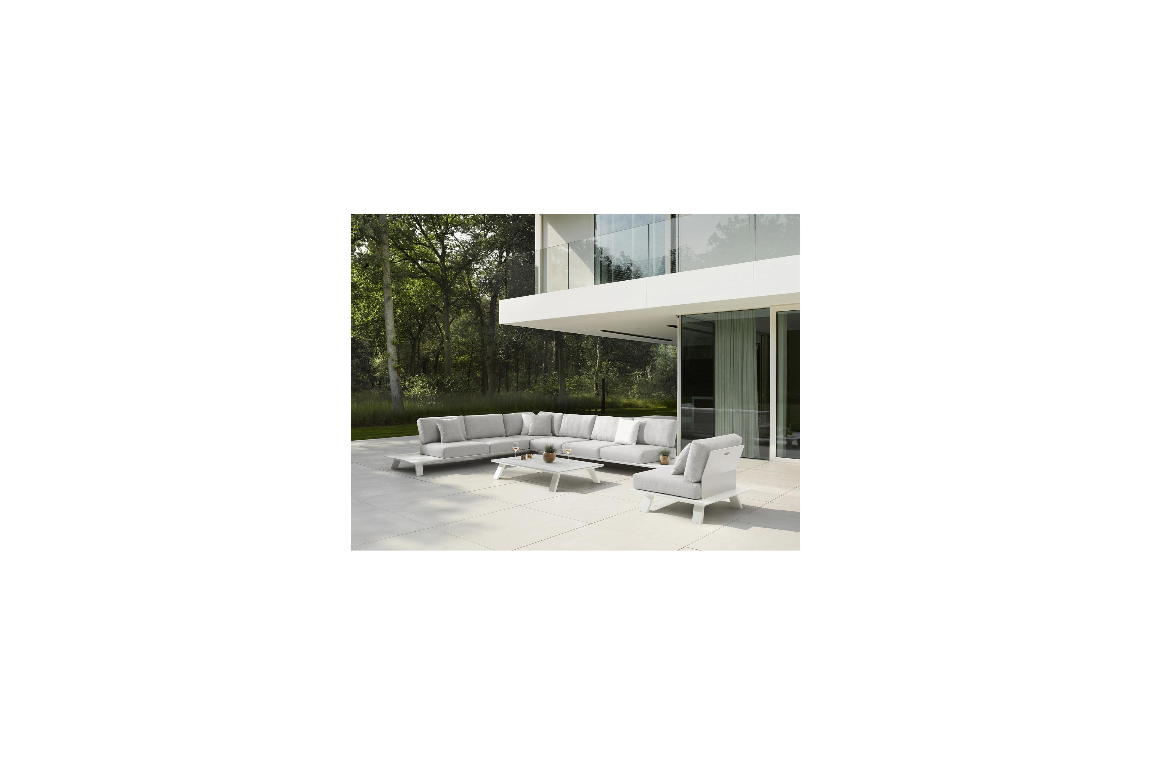 Cesano loungehoek in zwart aluminium met tundra charcoal all weather sunbrella® luxe kussens