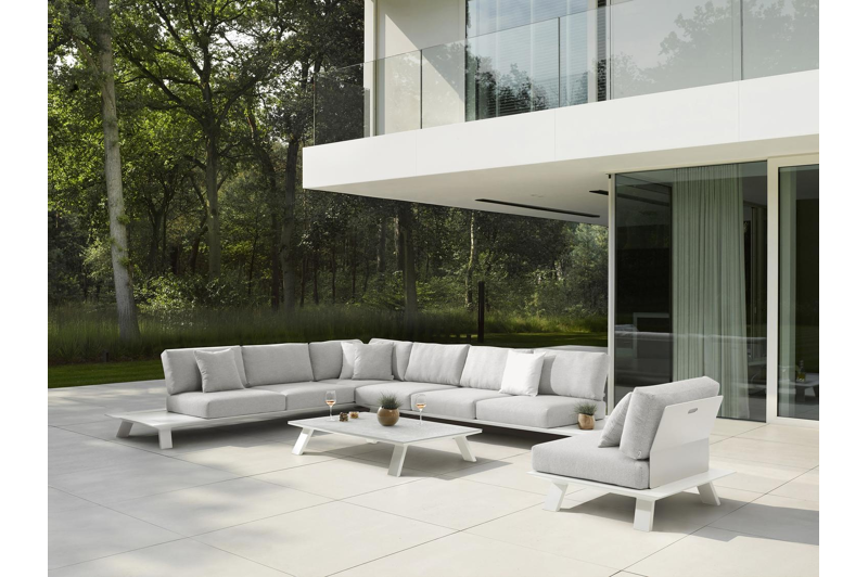 Cesano loungehoek in zwart aluminium met tundra charcoal all weather sunbrella® luxe kussens