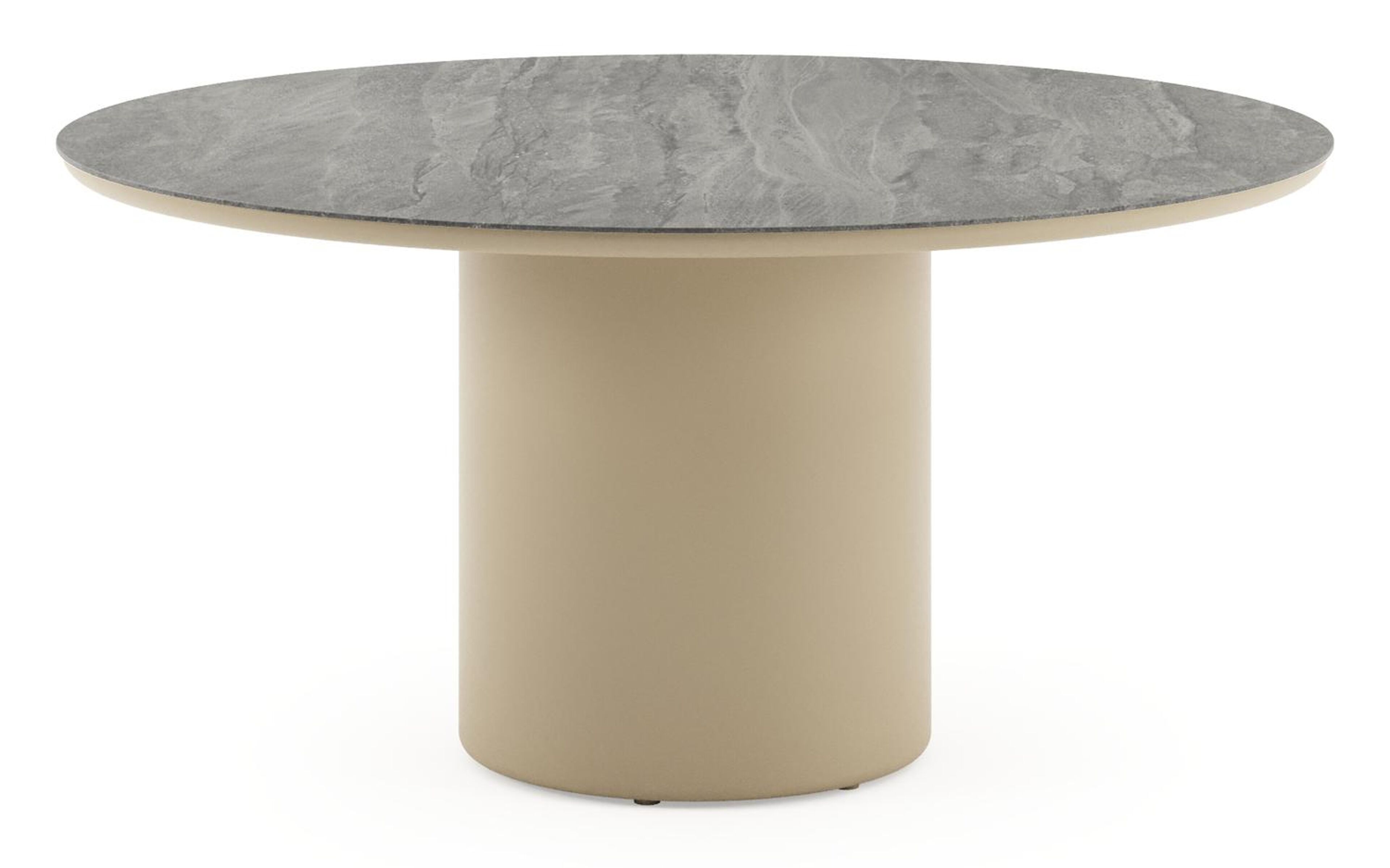 Table de jardin Amico rond en aluminium beige et céramique pleine Aspen Grey - Diam. 148 x Haut. 73.5 cm