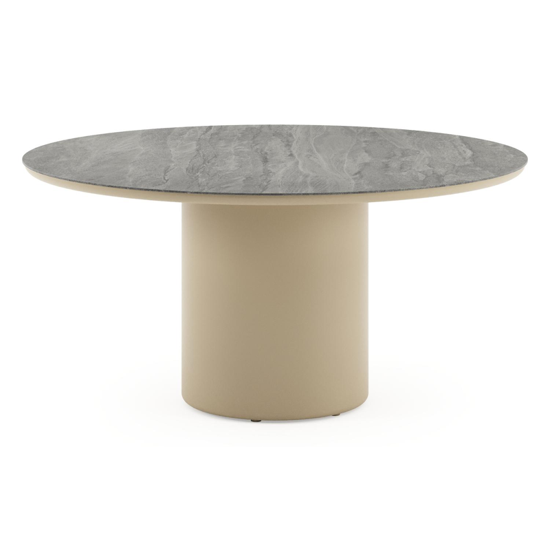Amico tuintafel rond in beige aluminium en volkeramiek Aspen Grey - Dia. 148 x H 73.5 cm