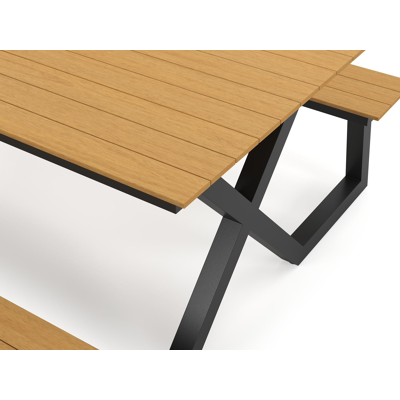 Mundo  picknicktafel in zwart aluminium en polywood tafelblad - L 200 x B 173 x H 74 cm