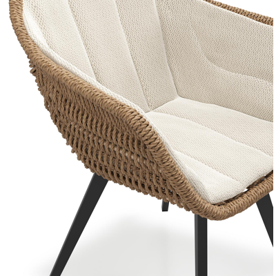 Pagino tuinstoel in zwart aluminium en bruin ronde wicker met zitkussen in All Weather Sunbrella® Luxe Lopi Marble