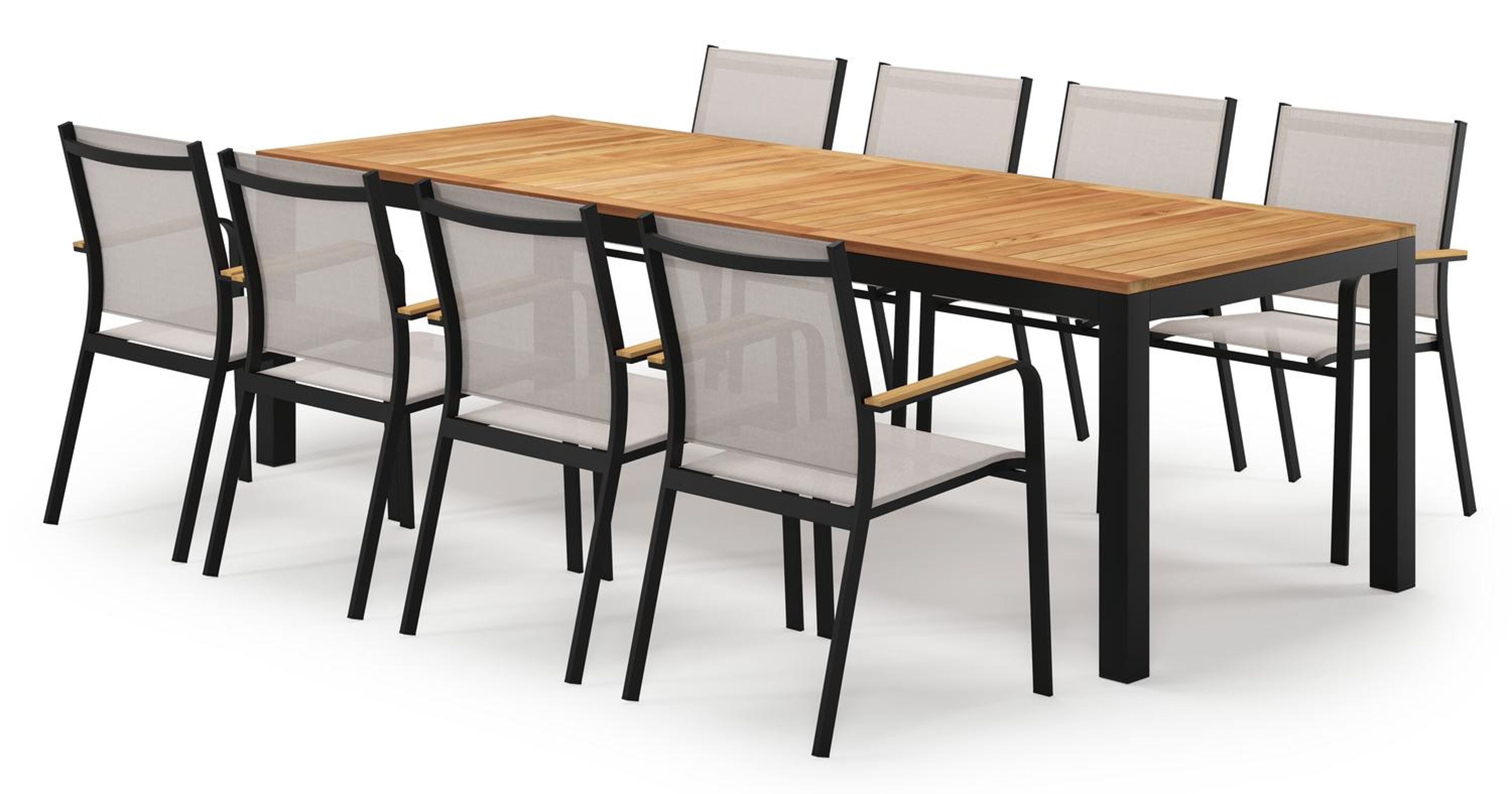 Varese rechthoekige tuinset in zwart aluminium en teak colour finish met 8 Amalfi tuinstoelen