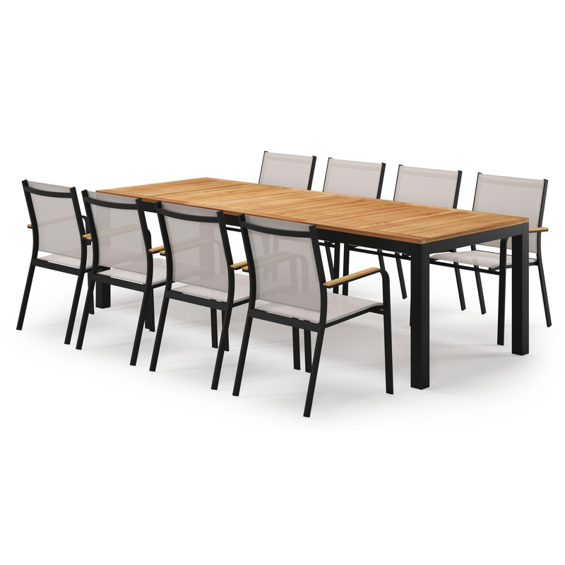 Varese rechthoekige tuinset in zwart aluminium en teak colour finish met 8 Amalfi tuinstoelen