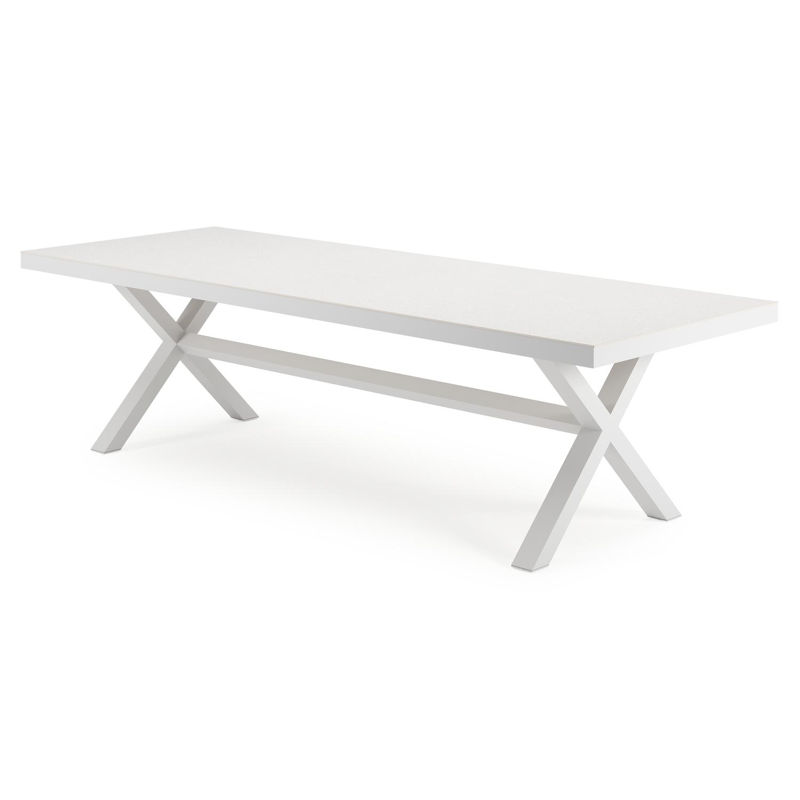 Reza tuintafel rechthoekig in wit aluminium en sintered stone Topo minerale - L 270 x B 100 x H 73.5 cm