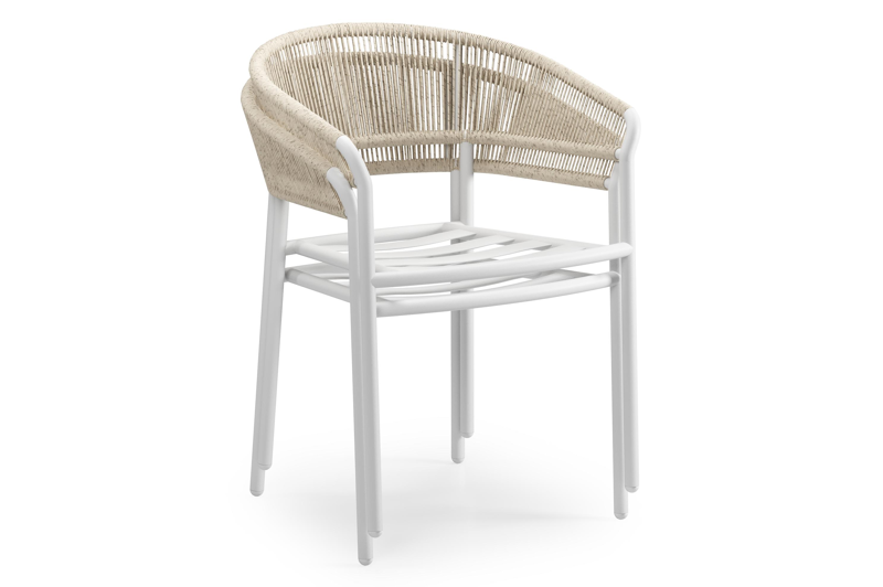 Feltro tuinset in wit aluminium en sintered stone Crema minerale met 2 Zamora tuinstoelen