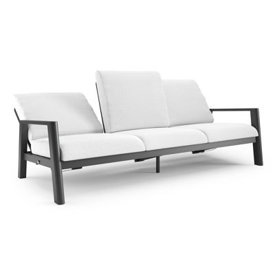 Canapé de jardin Cirello en aluminium noir et coussins en all weather solica ego birch