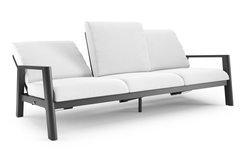 Canapé de jardin Cirello en aluminium noir et coussins en all weather solica ego birch