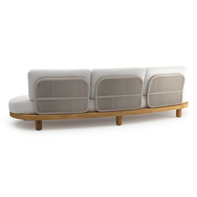 Donato loungeset in teak en beige verticaal geweven ronde rope met all weather solica Soul Optik kussen