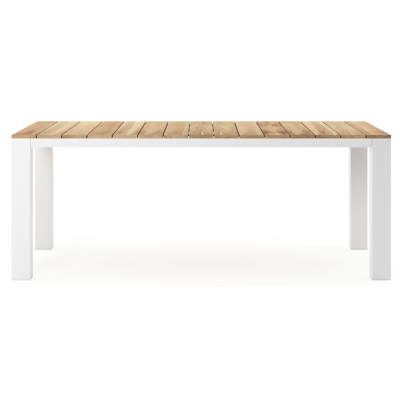 Nano tuintafel in wit aluminium en teak - L 200 x B 100 x H 75 cm