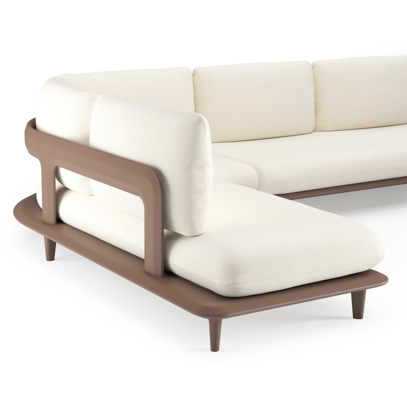 Bomero loungehoek in taupe aluminium met natte white all weather sunbrella® luxe kussen