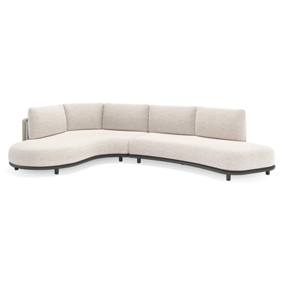 Salon de jardin d'angle Lomano en aluminium noir et corde luxe plate tissée verticalement beige et coussins en all weather sunbrella® luxe Tundra Sand