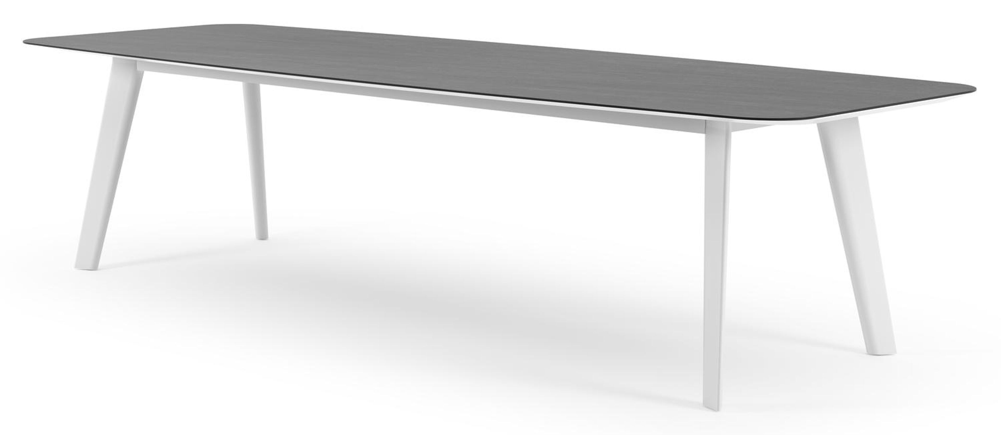 Table de jardin Lacrima forme de bateau en aluminium blanc et céramique pleine Basalt Black - Lg. 315 x Lrg. 115 x Haut. 73 cm