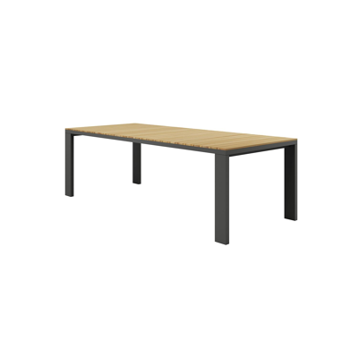 Table de jardin Como en aluminium noir avec plateau de table en teck - L 240 x l 100 cm