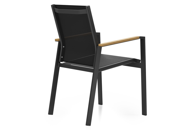 Bahia tuinstoel in zwart aluminium en zwart textilene en polywood armleuning