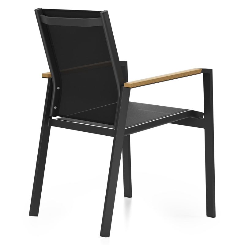 Bahia tuinstoel in zwart aluminium en zwart textilene en polywood armleuning
