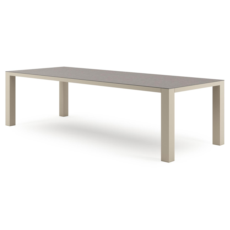 Table de jardin Nano rectangulaire en aluminium beige et céramique pleine Wulong - Lg. 280 x Lrg. 110 x Haut. 75 cm