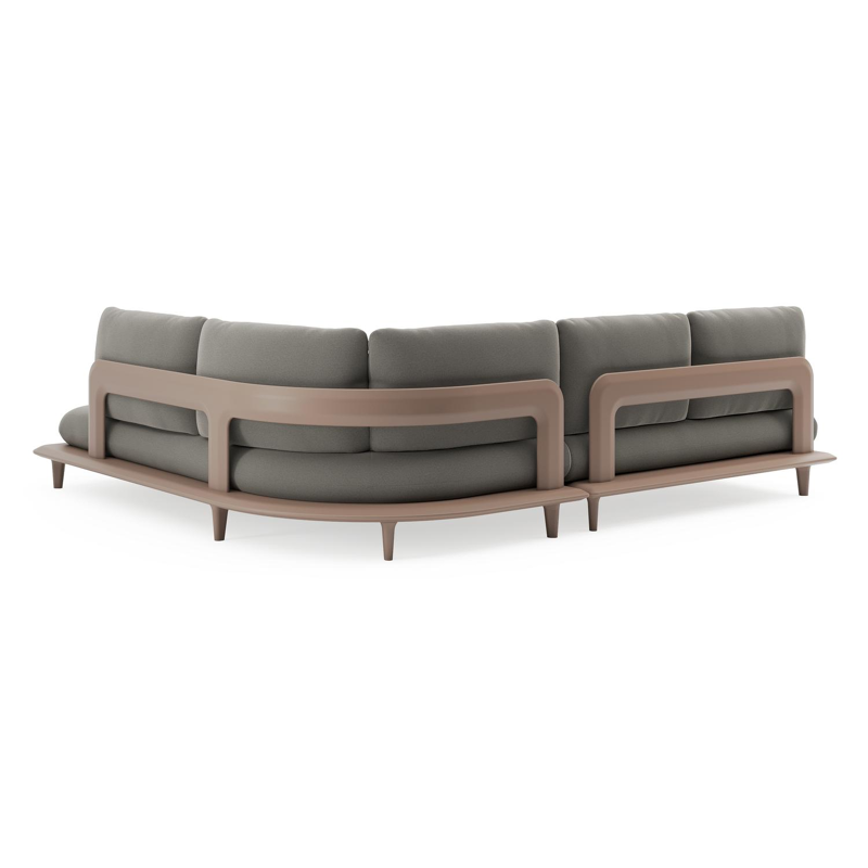 Bomero loungehoek in taupe aluminium met natte dark taupe all weather sunbrella® luxe kussen