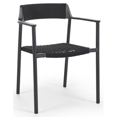 Fiordo tuinstoel in zwart aluminium en zwart vierkant geweven ronde rope 