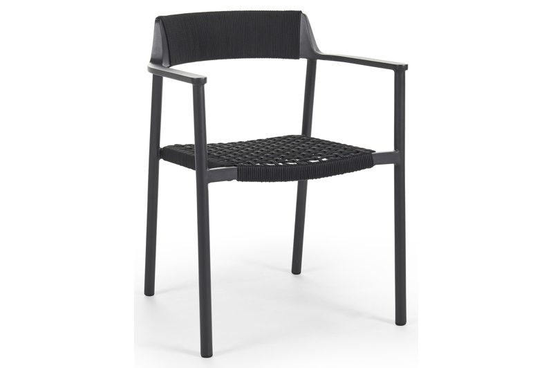 Fiordo tuinstoel in zwart aluminium en zwart vierkant geweven ronde rope 