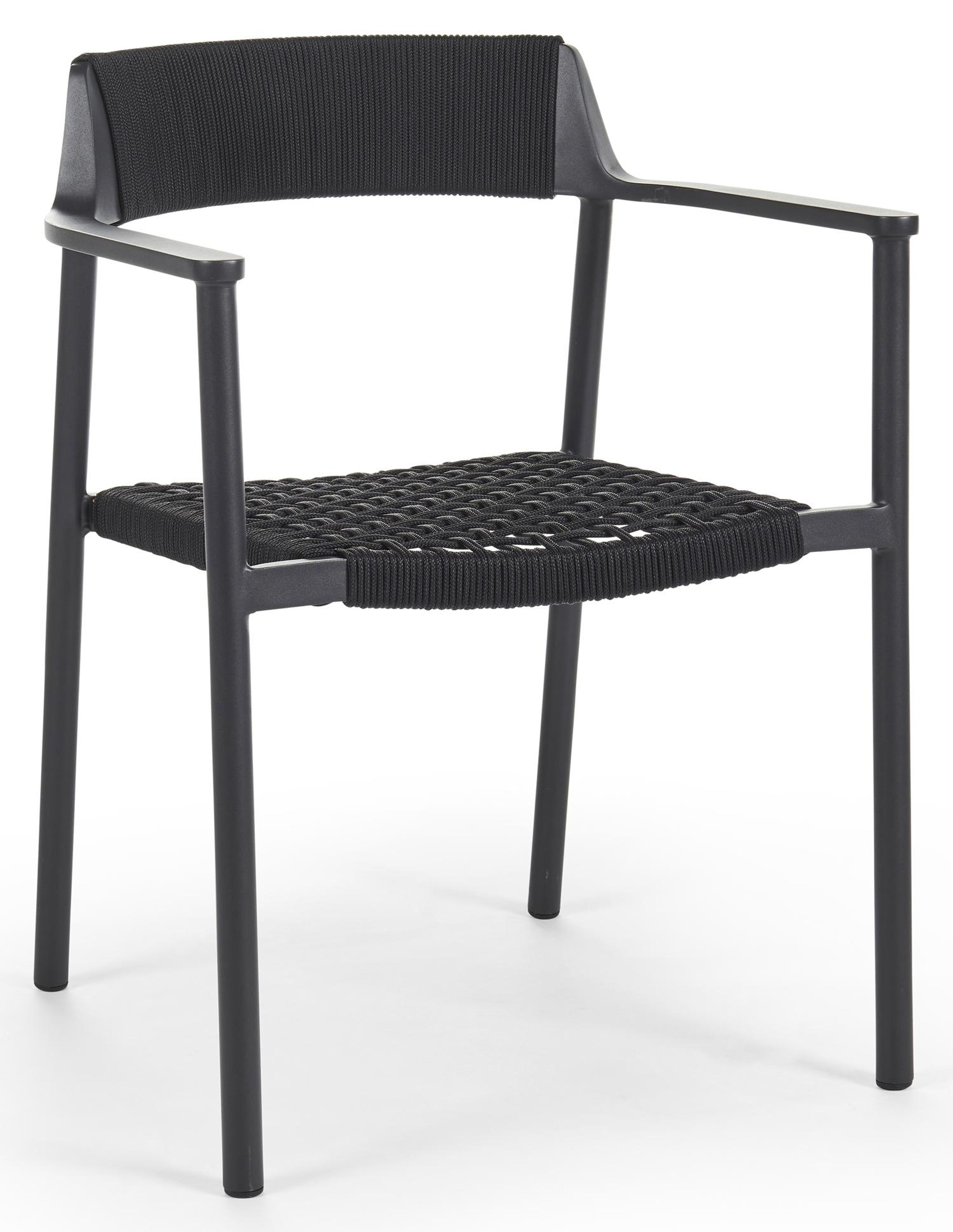 Fiordo tuinstoel in zwart aluminium en zwart vierkant geweven ronde rope 