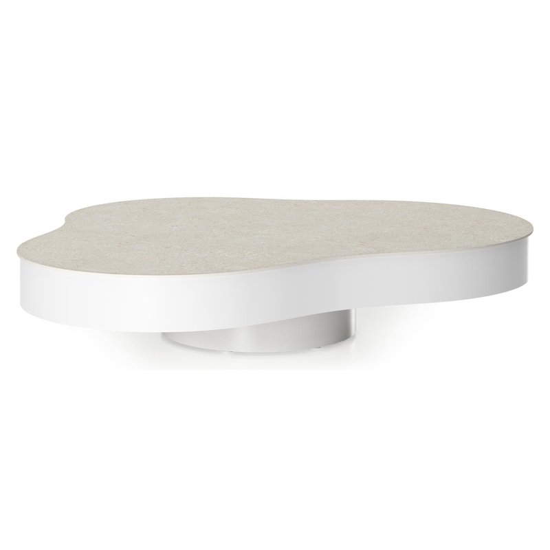 Table de basse Lomano en aluminium blanc et céramique pleine Shilin - Lg. 131 x Lrg. 108 x Haut. 8 cm